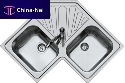 Double kitchen sink ANGOLARE 3303.STD - 3303 050with drainboardstainless steelovermount
