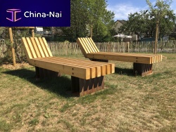 Contemporary sun lounger larchCOR-TEN® steelgarden