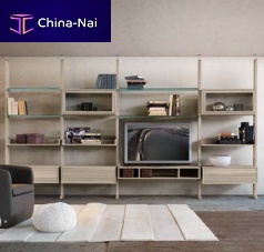 Floor-to-ceiling shelf E-612 contemporarywoodenglass