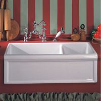 Double kitchen sink 4613without drainboardsandstoneapron-front