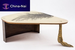 Original design coffee table OSTRICH FOOTwoodenbrasshome