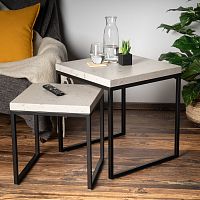 Contemporary coffee table Set im Beton Lookwoodeniron basesquare