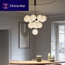 Contemporary chandelier PLANETS 13brassopalescent glass13 light