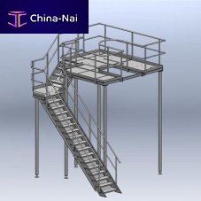 Work platform for metering systemswith safety railing