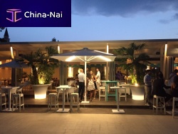 Aluminum parasol PYRAMID, THE COMMUNICATIVE PARASOLwith built-in lightfor barfor hotel