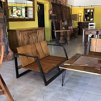 Rustic style fireside chair AUX-62oakironsled base