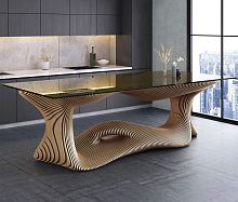 Original design dining table Infinitywoodenglasswooden base