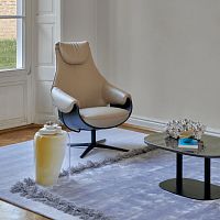 Contemporary armchair Creamfabricleatheroak
