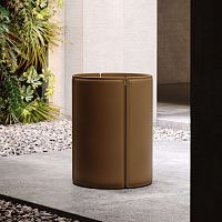 Contemporary side table MANOeucalyptusleather baseround