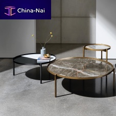 Contemporary coffee table CAMPOSceramicmetal baseround
