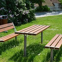Contemporary table SADKOwoodengalvanised steel baserectangular