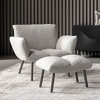 Contemporary armchair Pil leatherfabricwith footrest