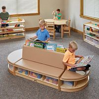Modular upholstered bench READ-A-ROUNDcontemporarywoodenwith backrest