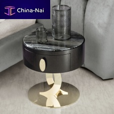 Contemporary bedside table GASTONwoodenmetalround