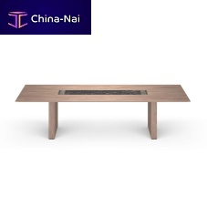 Contemporary boardroom table CARTESIANOwood veneerleathermarble