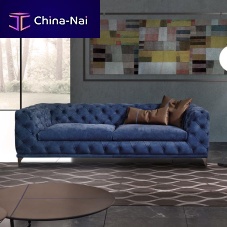 Chesterfield sofa ASTON leatherbeigeblue