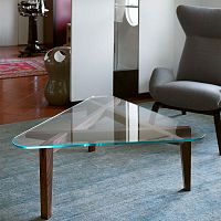 Contemporary coffee table Autoreggente tempered glasswalnut basetriangular