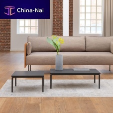 Contemporary coffee table Scorpii wood veneersteel basestainless steel base