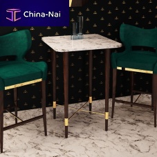 Contemporary high bar table QUENTINsolid woodpolished brassmarble