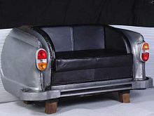 Vintage upholstered bench synthetic leatherwooden basemetal