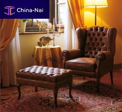 Chesterfield armchair RAPHAEL leatherwith footrestwing