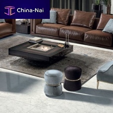 Contemporary pouf RIVERwoodenbronzechromed metal