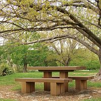 Contemporary table and bench set STANDARDwoodenoutdoorfor public space