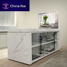 Porcelain stoneware kitchen island Marblewith handlewhitematte finish