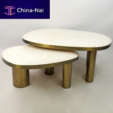 Organic design coffee table TB COF OVOID (set de 2) brassnatural stonequartz