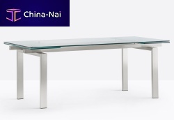 Contemporary table MAGIC TMglassstainless steel baserectangular