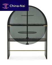 Contemporary display case Sodatempered glass facinglacquered woodash