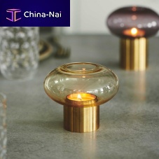 Blown glass candle holder Mushbrass