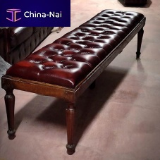 Chesterfield bench woodenleatherwithout backrest