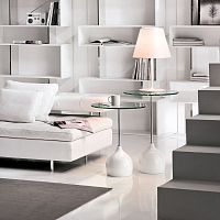 Contemporary pedestal table ADACHI marbletempered glasschromed metal