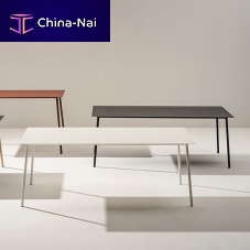 Contemporary table ONEMMsheet steelmetal baseoak base