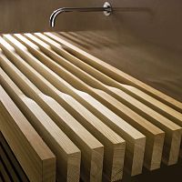 Wall-mounted washbasin ONEwoodenwith adjustable mirrorrectangular