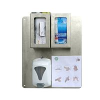 Wall-mounted hygiene station PIANOSAwith glove boxwith hand sanitizer holder