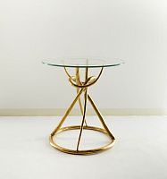 Contemporary dining table CIRCUITglassbrass baseround