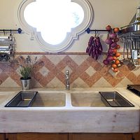 Double kitchen sink 1without drainboardnatural stoneintegrated