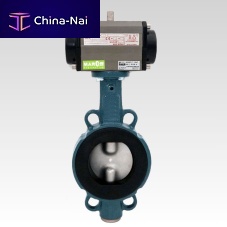 Butterfly valve pneumatically-operatedfor controlstop