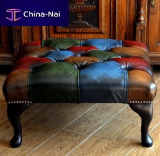 Chesterfield footrest QUEEN ANNEleatherwooden