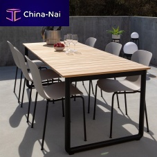 Contemporary dining table Patioteakpainted aluminum baserectangular