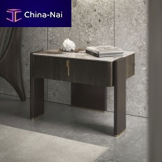 Contemporary bedside table JULIANwalnutoakglass