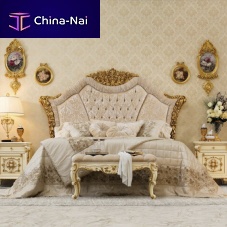 Double bed 14218classicwith upholstered headboardfabric
