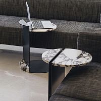 Contemporary side table LINEA CALACATTA VIOLAmarblelacquered metal steel baseround