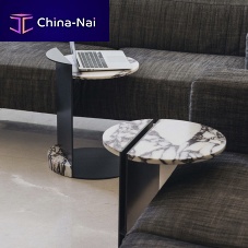 Contemporary side table LINEA CALACATTA VIOLAmarblelacquered metal steel baseround