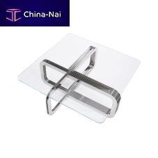 Contemporary coffee table EBB & FLOWglasspolished stainless steel basesquare