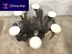 Contemporary dining table TAUMEN81crystalsolid wood baseround
