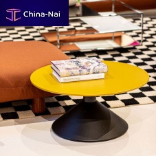 Contemporary coffee table Lud'owoodmetal baseround