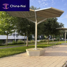 Self-supporting pergola PERHEXAgalvanised steelconcretefabric canopy